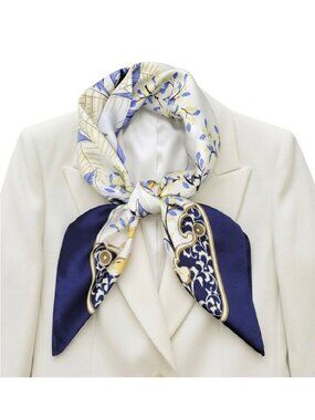 ✨Elegant Nautical Silky Square Scarf Bandana Luxury Scarf Blue Beige Luxury New✨
